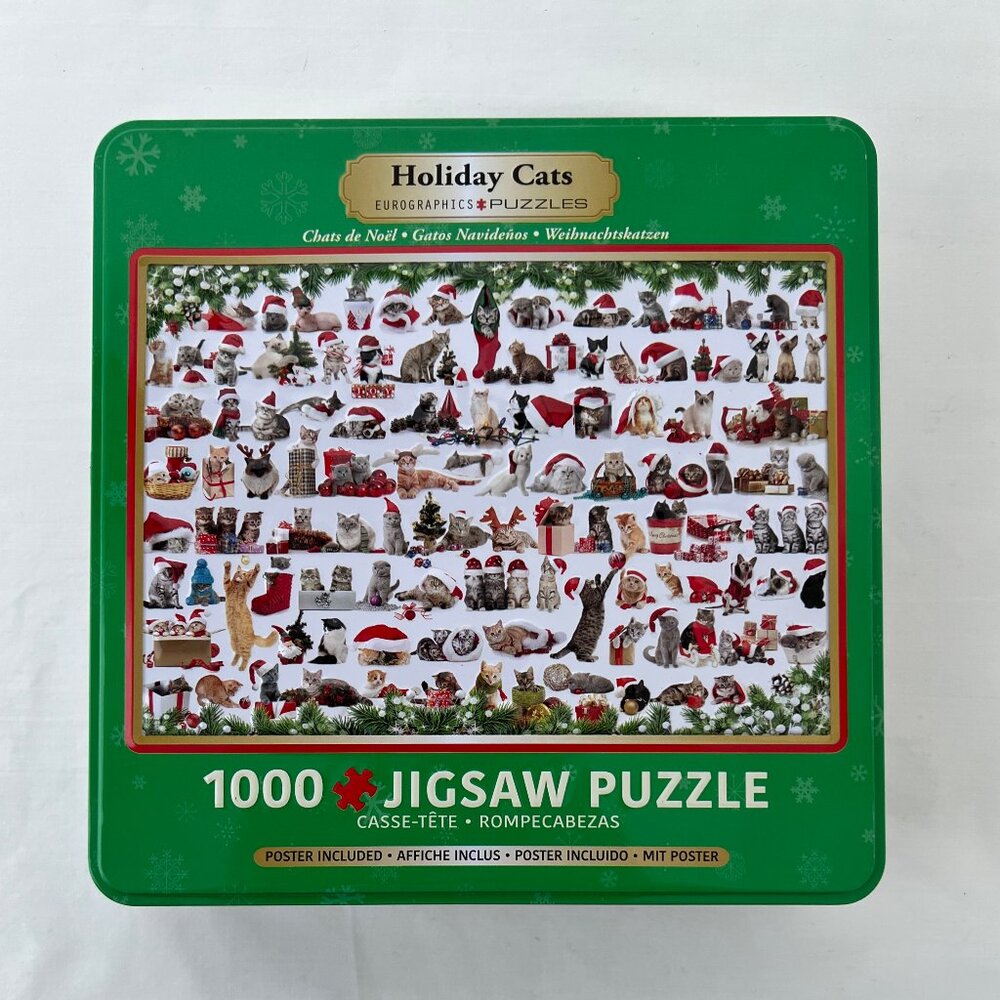 Holiday Cats 1000 Piece Jigsaw Puzzle in Tin by Eurographics, New!
